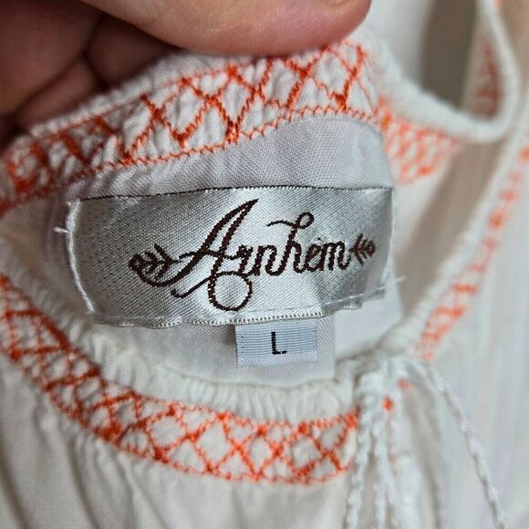 Arnhem Boho Embroidered White Orange Tunic Top Cover Up Size Large - Picture 10 of 12
